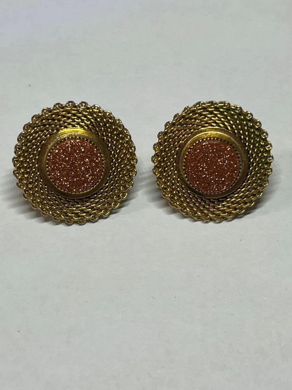 Vtg 12k Gold-Filled Goldstone Screw Back Earrings - Marked MK